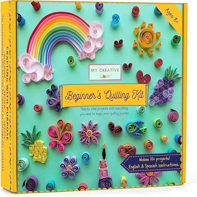 MY CREATIVE CAMP Beginner's Quilling Kit for Kids and Adults, DIY Craft Kit for Kids and Adults, Paper Quilling Kit for Beginners with Tools, Instructions & Storage Box, Makes 10+ Fun Projects