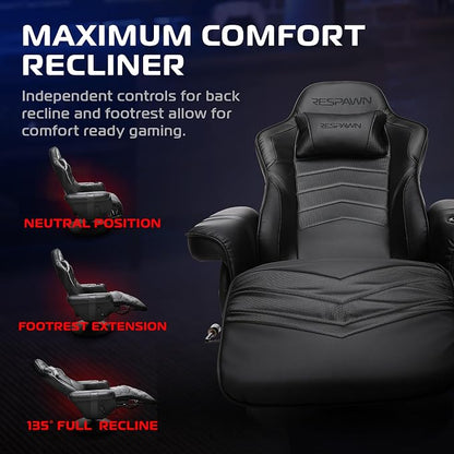 Respawn 900 Gaming Recliner Chair with Footrest, Cup Holder and Swivel | Ergonomic gaming recliner with footrest, cup holder, lumbar support, 135° recline & 360° swivel for console gaming