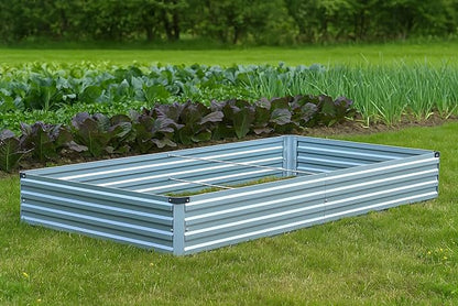 3 Pack 6x3x1FT Galvanized Raised Garden Bed Kit, Outdoor Metal Planter Box for Vegetables, Bottomless Rectangular Gardening Bed with Support Rods, Tool-Free Assembly, Gray