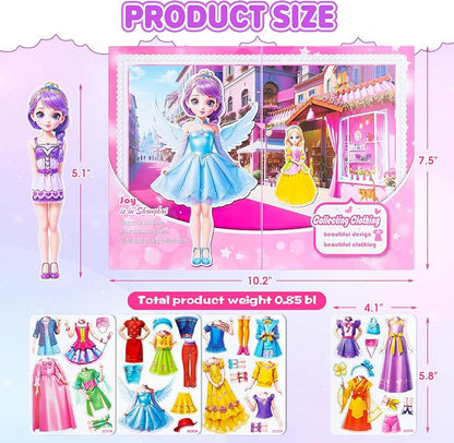 Magnetic Dress Up Dolls for Girls - Princess Magnet Paper Dolls Book with 3D City Buildings - Travel Car Trip Quiet Book Game Toys Easter Birthday Gifts for Kids Toddlers Ages 3 4 5 6 7(Style B)