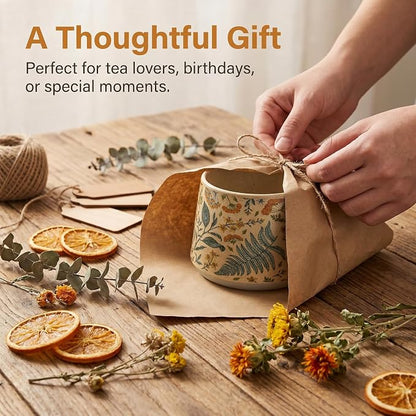 Ceramic Coffee Mug, 13oz Floral Design Pottery cute mugs, Ideal Gift for Women unique vintage pretty coffee mugs (Summer Whisper)