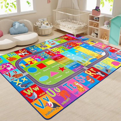 HOMORE Kids Educational Rug, 6x9 Kids Collection Area Rug for Learning Alphabet, Numbers, Colors, Season and Animal Words, Playmat for Classroom Playroom