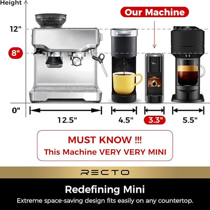 CHULUX RectoCafé Espresso Coffee Machine for Nespresso Original Pod, Gray | Extra Mini Design, 20 Bar Professional Italian Pump, Food-Grade Materials, Quiet with Low-Vibration Brewing for Home & Office