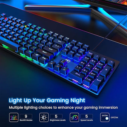 RisoPhy Mechanical Gaming Keyboard, RGB 104 Keys Ultra-Slim LED Backlit USB Wired Keyboard with Blue Switch, Durable Abs Keycaps/Anti-Ghosting/Spill-Resistant Computer Keyboard for PC Mac Xbox Gamer | 104 Keys, RGB LED Backlit, Durable Abs Keycaps, Ant...