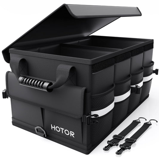 HOTOR Car Trunk Organizer - Foldable Trunk Organizer for SUV, Car Storage with Reflective Strips & Securing Cover, Large Capacit