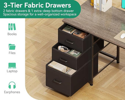 AODK 51 Inch Computer Desk with Drawers & USB Power Outlets | Reversible Home Office Desk with Storage Shelves, Work from Home, Modern Work/Writing/Study Table for Bedroom, Grey Oak