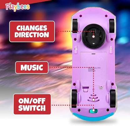 Playbees Light-Up Transparent Car Toy, Toys for Autistic Kids Ages 3-5 Sensory Toy for Kids with Autism Special Needs Toys, Bump and Go Toys for Toddlers Music and LED Effects Great Gift Idea