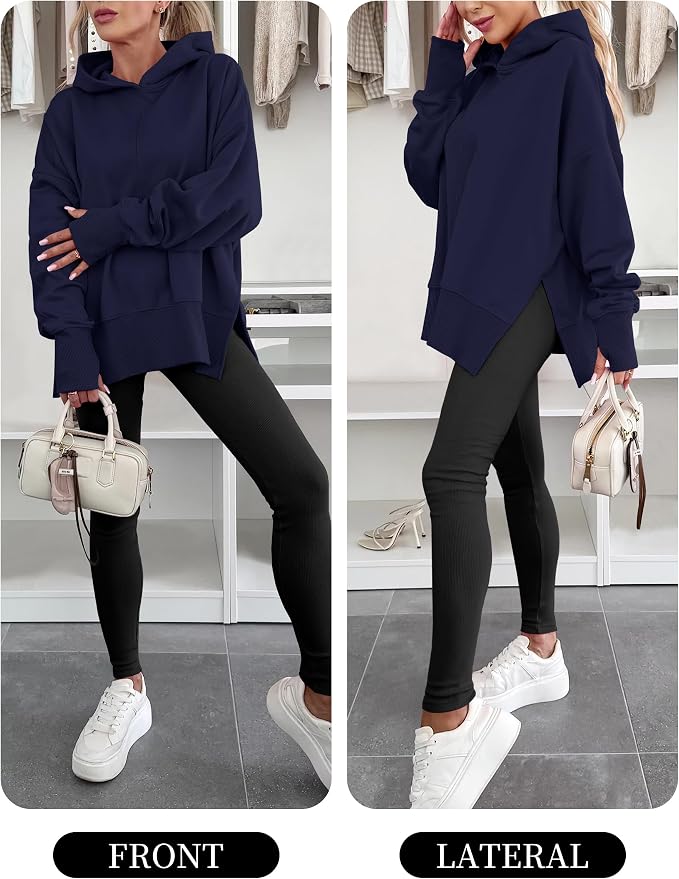 ANRABESS Womens Oversized Hoodies Long Sleeve Fleece Side Slit Hooded Sweatshirts Pullover 2026 Fall Outfits Y2K Clothes