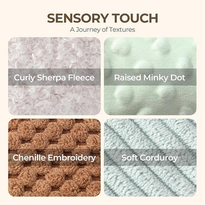 let's make Soft Baby Book for 0-12 Months, Crinkle Sensory Cloth Book with Teether, Mirror, Squeaker and C Clip, Farm Story Tummy Time Stroller Toy