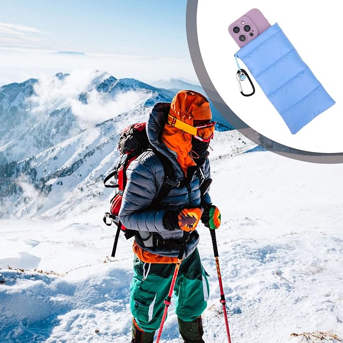 Lyreh Down Cotton Buckle Warm Phone Case, Protects from Freezing and Overheating, Perfect for Outdoor Camping (Light Blue)