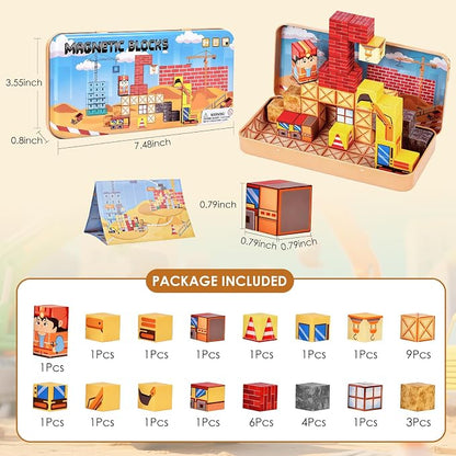Magnetic Building Blocks Sensory Toys, Toddler Montessori Construction Stacking Toys, 35PCS Magnet Cubes for Kids, Gifts for Boys Girls, Portable Travel Toy Stem Learning Activities for Toddlers 3-8