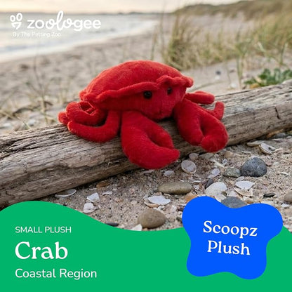 The Petting Zoo Crab Stuffed Animal Plushie, Gifts for Kids, Scoopz Sealife Animals, Red Crab Plush Toy, 8 inches