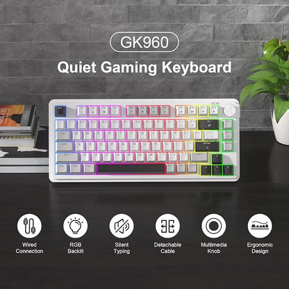 MageGee 80% Gaming Keyboard, RGB Backlit Wired Mechanical Feel Keyboard with Volume Knob, 80 Keys Compact USB Keyboard, 19-Key Rollover, Multimedia Keys for PC, Computer, Laptop, Windows