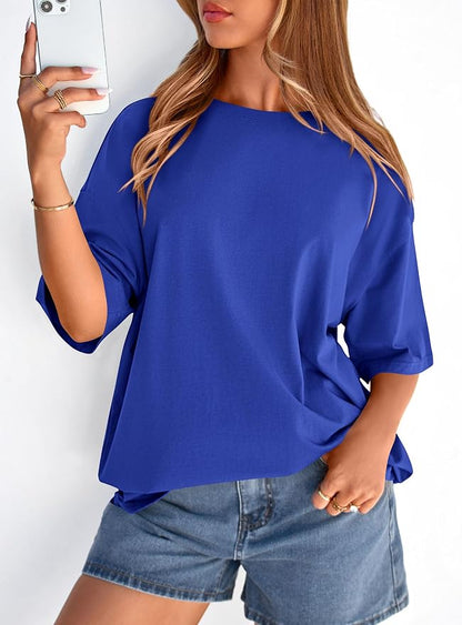 PRETTYGARDEN Womens 2026 Spring Going Out Tops Casual Short Sleeve Crewneck Loose Fit Basic Oversized T Shirts Summer Outfits