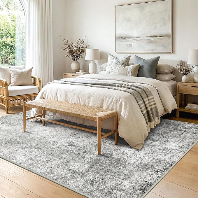 RELEANY Washable Area Rugs 7'x9' Non-Slip Modern Abstract Soft for Living Room Entryway Bedroom Kitchen, Print Pattern, Gray White Grey