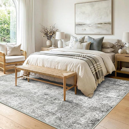 RELEANY Washable Area Rugs 7'x9' Non-Slip Modern Abstract Soft for Living Room Entryway Bedroom Kitchen, Print Pattern, Gray White Grey