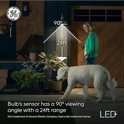 GE LED+ Motion Sensor LED Light Bulbs, 14W, PAR38 Outdoor Security Floodlights, Warm White, CAC (2 Pack)