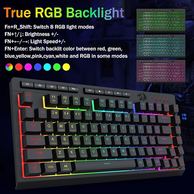 Redragon K524 75% Wired Gaming Keyboard, RGB Backlit, Whisper-Quiet, Black | Membrane Keyboard with Programmable Macro and Multimedia Keys, Anti-ghosting, Spill Resistant,Compact for Win/MAC/PS/Xbox