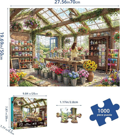 Cozy Flower Shop Puzzles for Adults 1000 Pieces,Challenging Jigsaw Puzzles for Adults,Difficult Impossible Puzzle for Family Game Night,Puzzle with Letters on Back,Recycled Paper Jigsaw Puzzle
