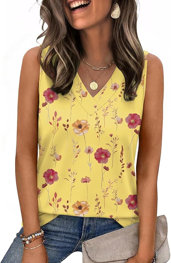 Zeagoo Tank Top for Women V Neck Loose Fit Sleeveless Summer Tops Business Casual Outfits Dressy Blouses Shirts