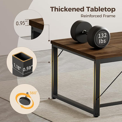 Mericonia 63x28 Inch Computer Desk, 1" Thick Large Office Table, Walnut | Modern Simple Style, Heavy Duty Industrial Frame, Large Study & Writing Table for Home Bedroom Work