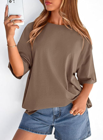 PRETTYGARDEN Womens 2026 Spring Going Out Tops Casual Short Sleeve Crewneck Loose Fit Basic Oversized T Shirts Summer Outfits