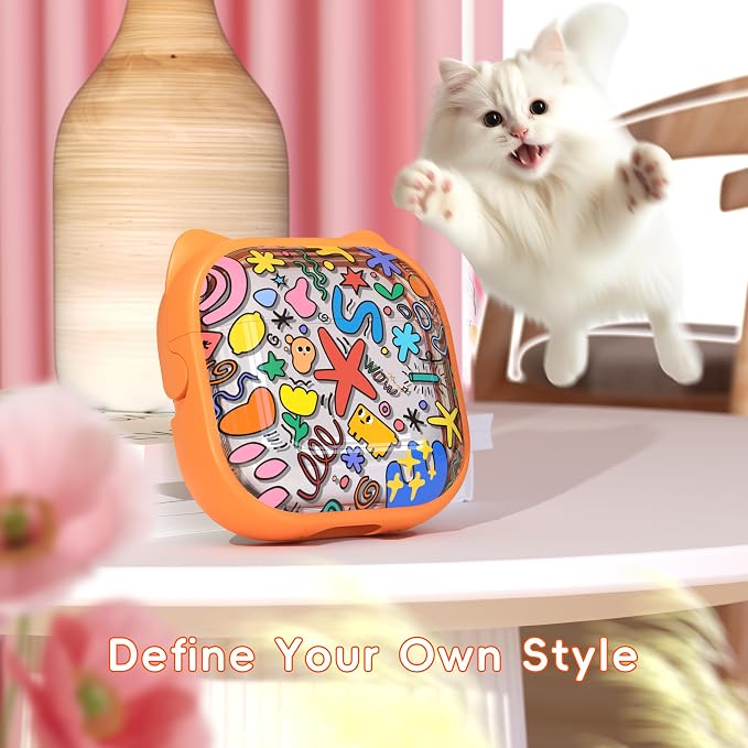 for AirPods 4 Case with Cleaning Kit, Cute Cat Ear Print Design & Cute Buckle, Inverted Phone Holder Design, Top Safe Lock Buckle Design, for Girls AirPods 4 case 2024, Orange Seaworld