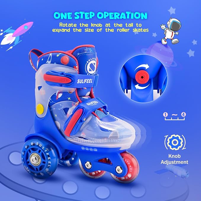 SULIFEEL Adjustable Roller Skates for Girls Boys Kids,Fun Illuminating Light Up Flash Wheels Three-Point Type Balance Suitable for Beginners Indoor Roller Skating