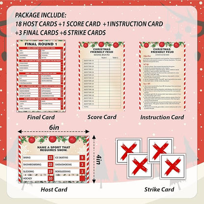 Christmas Friendly Feud Game, Xmas Balls Themed Party Game for Family, Winter Party Supplies and Activities Decorations, Holiday Trivia Games for Large Groups, 1 Pack(01)