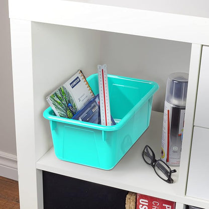 Storex Small Cubby Bins – Plastic Storage Containers for Classroom, 12.2 x 7.8 x 5.1 inches, Class Teal, 5-Pack (62420A05C)
