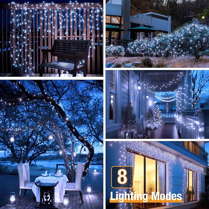 btfarm Solar String Lights for Outside - 80LED 33FT Solar Fairy Lights Outdoor Waterproof 8 Modes, Copper Wire Solar Powered Twinkle Lights for Tree Garden Christmas Wedding Party Decor, Cool White
