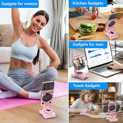 ANCwear Bluetooth Speaker Phone Stand for Desk, Portable Wireless Speaker with Adjustable Cell Phone Holder, Bluetooth 5.4 Audio Stand with TF Card Slot for Kitchen Bedside, Cool Tech Gift (Pink)
