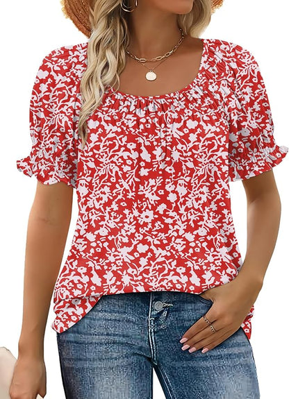 WIHOLL Womens Short Sleeve Square Neck Summer Tops Dressy Casual Blouses Trendy Clothes 2026