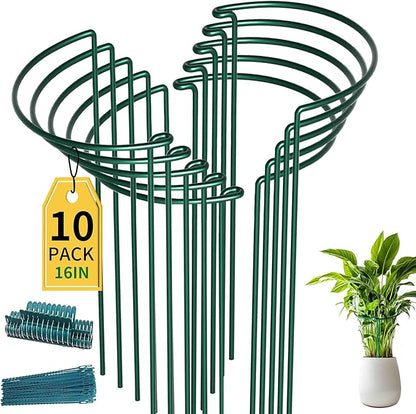 TCBWFY 10 Pack Garden Plant Support Stakes,10" Widex16 High Heavy Duty Interlinked Half Round Peony Support Ring Cage for Indoor Outdoor Plants,Plant Supports for Peony,Tomato,Hydrangea,Rose