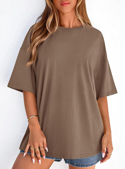 PRETTYGARDEN Womens 2026 Spring Going Out Tops Casual Short Sleeve Crewneck Loose Fit Basic Oversized T Shirts Summer Outfits