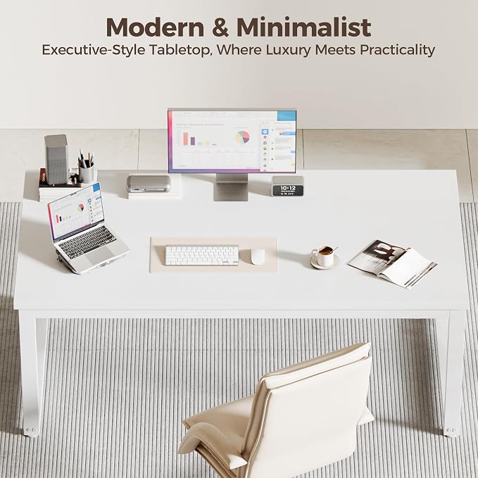 Mericonia 40 Inch Computer Desk, 1.2" Thick Small Office Table, White | Modern Simple Style, Heavy Duty Industrial Frame, Small Study & Writing Table for Home Bedroom Work