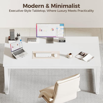 Mericonia 40 Inch Computer Desk, 1.2" Thick Small Office Table, White | Modern Simple Style, Heavy Duty Industrial Frame, Small Study & Writing Table for Home Bedroom Work