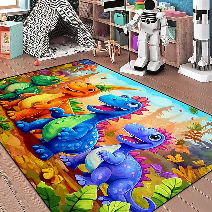 Dinosaur Rug for Boys Room - Colorful Cute Dino Rug for Room Kids Carpet for Bedroom Boys Bedroom Rug Cartoon Dinosaur Rug Cute Dinosaur Rugs for Boys Bedroom,2'5''×4'