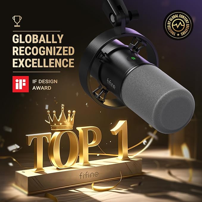 FIFINE AmpliTank K688CT Podcast Microphone Kit, USB/XLR Dynamic Vocal Mic | Streaming Mic with Boom Arm for PC/XLR Mixer, with Mute Button, Headphone Jack, Gain Knob, for Gaming Voice-Over Recording