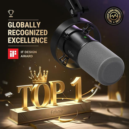 FIFINE AmpliTank K688CT Podcast Microphone Kit, USB/XLR Dynamic Vocal Mic | Streaming Mic with Boom Arm for PC/XLR Mixer, with Mute Button, Headphone Jack, Gain Knob, for Gaming Voice-Over Recording