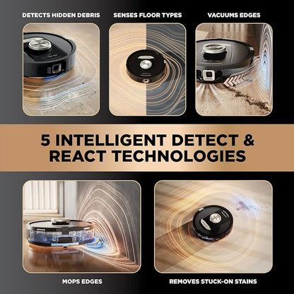 Shark PowerDetect NeverTouch Pro Robot Vacuum & Mop, Black,RV2820ZE | 5 PowerDetect Technologies, NeverStuck, NeverTouch Pro Base (Self-Empty 60-Day, Refill, Pad Wash/Dry), 360° LiDAR + 3D Sensor