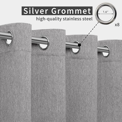 Easy-Going Linen Look Outdoor Curtains Waterproof Windproof Porch Curtains, Soft Thicken Outdoor Privacy Curtains for Patio, Gazebo, Grommet Top and Tab Bottom Drape, 1 Panel, 54x108 inch, Grey