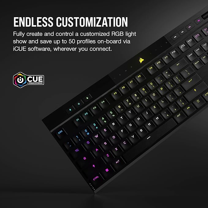 Corsair K100 AIR Wireless RGB Mechanical Gaming Keyboard - Ultra-Thin, Sub-1ms Slipstream, Low-Latency Bluetooth, Cherry MX Ultra Low Profile Keyswitches - NA Layout, QWERTY - Black