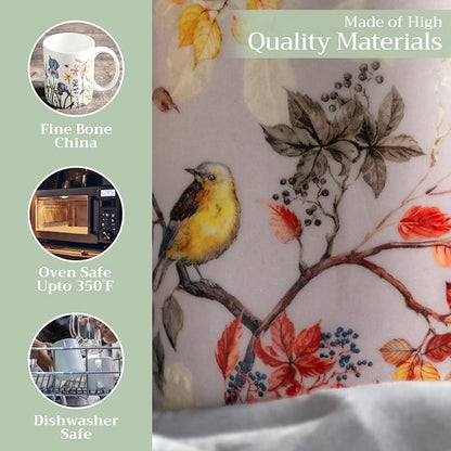 Maison d' Hermine Coffee Mug with Handles Tea Cups (12 Ounce, Pack of 2) | Fine Bone China Coffee Mugs for Hot Beverages Cappuccino Latte Home Restaurant Hotel Spring Summer -Equinoxe - Grey