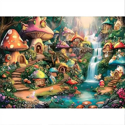 Mushroom Castle 1000 Piece Puzzle for Adults,Mushroom Garden Waterfall Puzzles for Adults 1000 Pieces,Challenging and Hard Difficult Mosaic Jigsaw Puzzles Toy Games 1000Pieces 27.5 X 19.7inch