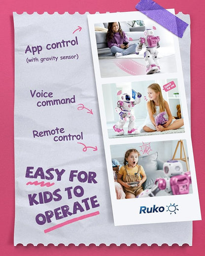 Ruko 1088 Interactive Robot Toy, Gifts for Boys & Girls Ages 4-9, Pink | Large Programmable Robot, Music & Dance, Rechargeable, Remote Control & App Control & Voice Command, Gifts for Boys & Girls