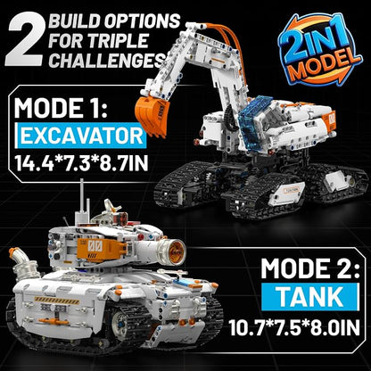 HPROMOT 2 in 1 STEM Building Kit, 1129PCS App & Remote Control Excavator Tank Coding Robot, Technic Programmable Construction Blocks, Educational Engineering Science Gift for Boys Girls Ages 8-16