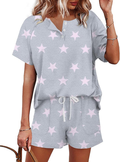 WIHOLL Two Piece Outfits for Women Lounge Sets Button Down Top and Shorts Set Sweatsuits with Pockets