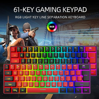 Snpurdiri 60% Wired Gaming Keyboard,True RGB Small Compact 61 Keys Mini Keyboard for PC/Mac Gamer, Typist, Travel, Easy to Carry on Business Trip(Black-Red) | Mini Gaming Keyboard for PC/Mac Gamer, Typist, Travel, Easy to Carry on Business Trip