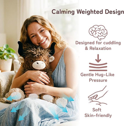 Niuniu Daddy 14" | 3.5 Pound Weighted Stuffed Animals Highland Cow, Weighted Plush Stuffy Realistic Scottish Cow Plushy for Kids Adults, Sitting Cuddly Toy Huggable Gift for Everyday Comfort